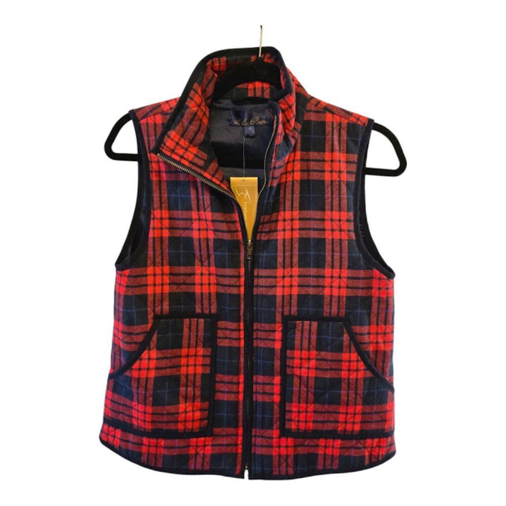 FRANCESCA'S BLUE RAIN VEST RED BLACK FLANNEL PLAID NWT SIZE S